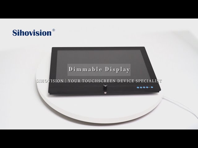 Industrial LCD touchscreen monitor with dimmer to manually adjust screen brightness